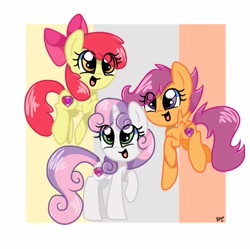 Size: 1024x1020 | Tagged: source needed, safe, artist:silver meadow, apple bloom, scootaloo, sweetie belle, earth pony, pony, g4, cutie mark crusaders, female, filly, foal