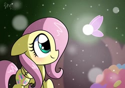 Size: 1024x725 | Tagged: source needed, safe, artist:silver meadow, fluttershy, firefly (insect), insect, pegasus, pony, g4, female, solo