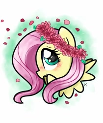 Size: 862x1024 | Tagged: source needed, safe, artist:silver meadow, fluttershy, pegasus, pony, g4, cute, female, floral head wreath, flower, shyabetes, solo