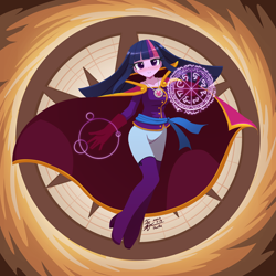 Size: 1280x1280 | Tagged: safe, artist:howxu, twilight sparkle, human, equestria girls, g4, blushing, boots, cape, clothes, cosplay, costume, crossover, doctor strange, female, gloves, high heel boots, jewelry, looking at you, magic, marvel, marvel cinematic universe, marvel comics, necklace, robe, sash, shirt, shoes, smiling, solo, sorcerer supreme, superhero, thigh boots