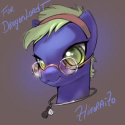 Size: 600x600 | Tagged: safe, artist:hinoraito, oc, oc only, oc:checkmate, pony, bust, glasses, headband, portrait, solo