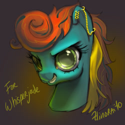 Size: 600x600 | Tagged: safe, artist:hinoraito, oc, oc only, pony, bust, ear piercing, female, mare, piercing, portrait, smiling, smirk, solo