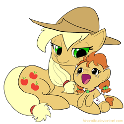 Size: 1000x1000 | Tagged: safe, artist:hinoraito, applejack, oc, earth pony, pony, g4, female, foal, mare, simple background, transparent background