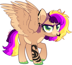 Size: 2542x2291 | Tagged: safe, artist:kurosawakuro, oc, pegasus, pony, base used, ear piercing, earring, female, high res, jewelry, mare, nose piercing, nose ring, offspring, parent:lightning dust, parent:spearhead, piercing, simple background, solo, transparent background