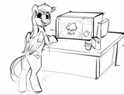 Size: 600x463 | Tagged: safe, artist:alumx, derpy hooves, pegasus, pony, g4, animated, butt, food, gif, happy, looking at you, looking back, looking back at you, microwave, muffin, plot, sketch, smiling, smiling at you, solo