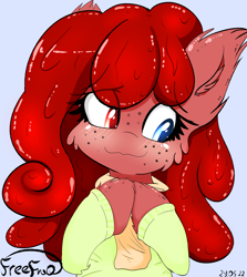 Size: 2232x2500 | Tagged: safe, artist:freefraq, oc, oc:cherry slime, goo, goo pony, original species, clothes, freckles, high res, shy