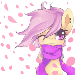 Size: 1200x1200 | Tagged: safe, artist:synisthetica, oc, oc only, pony, bust, clothes, ear piercing, female, hairband, mare, one eye closed, piercing, scarf, solo