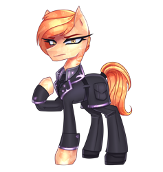 Size: 2880x3040 | Tagged: safe, artist:opal_radiance, oc, oc only, oc:volatility smile, earth pony, pony, athlete, black, clothes, commission, gray, high res, purple, short hair, simple background, solo, space horse rpg, suit, transparent background