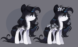Size: 1025x625 | Tagged: safe, artist:dammmnation, oc, oc only, earth pony, pony, abstract background, base used, duo, earth pony oc, female, flower, flower in hair, mare