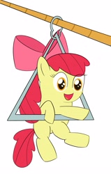 Size: 1943x3064 | Tagged: safe, artist:toryu137, apple bloom, earth pony, pony, g4, female, filly, foal, no nose, simple background, solo, translation request, white background, zipline