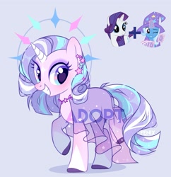 Size: 2399x2482 | Tagged: safe, artist:fenix-artist, rarity, trixie, oc, pony, unicorn, g4, clothes, colored hooves, dress, eyelashes, female, grin, hat, high res, horn, magical lesbian spawn, mare, offspring, one eye closed, parent:rarity, parent:trixie, parents:rarixie, raised hoof, smiling, unicorn oc, wink