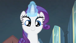 Size: 3410x1920 | Tagged: safe, screencap, rarity, pony, unicorn, for whom the sweetie belle toils, g4, season 4, cute, female, high res, magic, mare, raribetes, smiling, solo, telekinesis