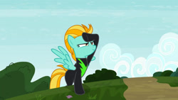 Size: 3410x1920 | Tagged: safe, screencap, lightning dust, pegasus, pony, g4, season 8, the washouts (episode), female, high res, mare, smiling, solo, spread wings, wings