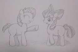 Size: 1280x859 | Tagged: safe, artist:up_p_ab, apple bloom, babs seed, earth pony, pony, g4, cousins, female, filly, foal, sketch, traditional art