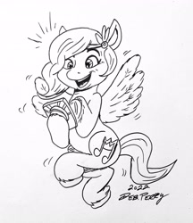 Size: 2476x2862 | Tagged: safe, artist:debmervin, pipp petals, pegasus, pony, g5, black and white, cellphone, grayscale, high res, monochrome, phone