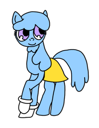 Size: 513x664 | Tagged: safe, artist:rainysweet, oc, oc:mary janes, earth pony, pony, g4, blue hair, blue mane, blue tail, clothes, cute, female, gloves, latex, latex gloves, mare, marybetes, purple eyes, raised hoof, raised leg, rubber, rubber gloves, simple background, skirt, smiling, solo, tail, trace, transparent background, yellow skirt