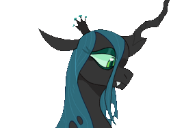 Size: 480x360 | Tagged: safe, artist:beetlebonez, derpibooru exclusive, queen chrysalis, changeling, changeling queen, g4, animated, bust, crown, fangs, female, floppy ears, frame by frame, frown, gif, green eyes, green mane, horn, jewelry, lidded eyes, regalia, simple background, solo, transparent background