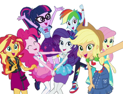 Size: 1412x1076 | Tagged: safe, artist:rarityvrymercollectiveoriginals, edit, edited screencap, screencap, applejack, fluttershy, pinkie pie, rainbow dash, rarity, sci-twi, sunset shimmer, twilight sparkle, human, equestria girls, equestria girls series, g4, rollercoaster of friendship, background removed, geode of empathy, geode of fauna, geode of shielding, geode of sugar bombs, geode of super speed, geode of super strength, geode of telekinesis, humane five, humane seven, humane six, magical geodes, not a vector, rarity peplum dress, simple background, transparent background