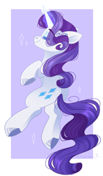 Size: 1400x2380 | Tagged: safe, artist:cinnamontee, rarity, pony, unicorn, g4, butt, eyes closed, female, glowing, glowing horn, horn, magic, mare, plot, smiling, solo, sparkles