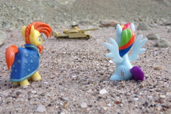 Size: 4608x3072 | Tagged: safe, artist:dingopatagonico, rainbow dash, sunburst, pony, g4, irl, photo, t-55, t-55 enigma, tank (vehicle), toy