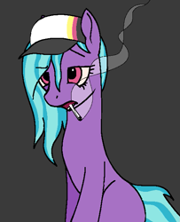 Size: 519x638 | Tagged: safe, artist:swegmeiser, azure velour, pony, g4, cap, cigarette, gray background, hat, ms paint, simple background, smoking, solo