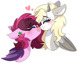 Size: 1024x871 | Tagged: safe, artist:cinnamontee, oc, oc only, oc:bree berry, oc:tegan, bat pony, pegasus, pony, boop, bust, duo, female, lesbian, mare, noseboop, nuzzling, oc x oc, shipping, simple background, transparent background