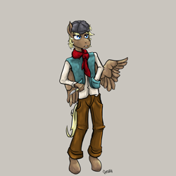 Size: 5000x5000 | Tagged: safe, artist:ghouleh, oc, oc only, pegasus, anthro, clothes, colt, foal, hat, knife, male, scarf, scuff mark, urchin, vest, wings