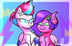 Size: 4800x3060 | Tagged: safe, artist:iceflower99, pipp petals, zipp storm, pegasus, pony, g5, my little pony: a new generation, chest fluff, cutie mark, duo, ear fluff, eye clipping through hair, female, hug, jewelry, looking at each other, looking at someone, siblings, sisters, tiara, video at source, video in description, winghug, wings