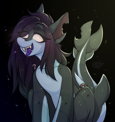 Size: 2946x3124 | Tagged: safe, artist:rico_chan, oc, earth pony, pony, shark, shark pony, undead, zombie, zombie pony, black background, fish tail, glowing, glowing eyes, gradient background, high res, simple background, sketch, solo, tail, teeth, tongue out, worms