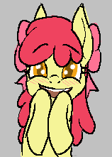 Size: 158x221 | Tagged: safe, apple bloom, earth pony, pony, g4, adorabloom, aggie.io, bow, cute, female, filly, foal, happy, lowres, open mouth, simple background, smiling, solo
