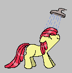 Size: 143x144 | Tagged: safe, artist:café con azúcar, apple bloom, earth pony, pony, g4, aggie.io, eyes closed, female, filly, foal, looking up, lowres, picture for breezies, shower, simple background, smiling, wet