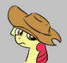 Size: 95x89 | Tagged: safe, artist:café con azúcar, apple bloom, earth pony, pony, g4, aggie.io, female, filly, foal, frown, hat, lowres, simple background, solo