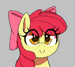Size: 151x136 | Tagged: safe, artist:thebatfang, apple bloom, earth pony, pony, aggie.io, bow, female, filly, foal, lowres, simple background, smiling, solo