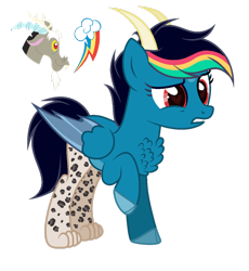 Size: 1920x2089 | Tagged: safe, artist:teal-quil, discord, oc, hybrid, g4, interspecies offspring, offspring, parent:discord, parent:rainbow dash, parents:discodash, simple background, transparent background