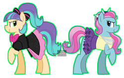 Size: 3860x2432 | Tagged: safe, artist:queertrixie, pixel pizazz, violet blurr, earth pony, pony, g4, clothes, duo, duo female, equestria girls ponified, female, high res, mare, outline, ponified, simple background, transparent background