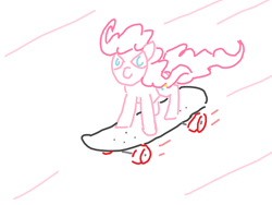 Size: 1200x900 | Tagged: safe, artist:purblehoers, pinkie pie, earth pony, pony, g4, confident, doodle, fast, female, mare, motion lines, ms paint, simple background, skateboard, solo, white background, windswept mane