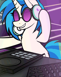 Size: 2000x2500 | Tagged: safe, artist:aaathebap, dj pon-3, vinyl scratch, pony, unicorn, animated, dancing, female, gif, headphones, mare, smiling, solo, sutra, turntable