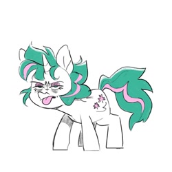 Size: 1362x1362 | Tagged: safe, artist:kyssimmee, gusty, pony, unicorn, g1, g4, cute, eyeshadow, female, g1 to g4, generation leap, gusty is not amused, gustybetes, makeup, mare, simple background, solo, tongue out, unamused, white background