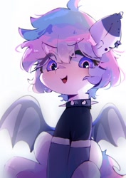 Size: 971x1368 | Tagged: safe, artist:lexiedraw, oc, oc only, bat pony, pony, bat wings, choker, clothes, ear piercing, piercing, simple background, smiling, socks, spiked choker, white background, wings