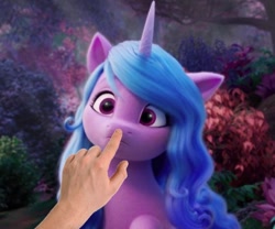 Size: 720x600 | Tagged: safe, edit, edited screencap, screencap, izzy moonbow, pony, unicorn, g5, my little pony: a new generation, spoiler:my little pony: a new generation, boop, boop edit, confused