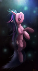 Size: 758x1400 | Tagged: safe, alternate version, artist:ajvl, twilight sparkle, pony, unicorn, g4, bubble, crepuscular rays, crying, eyes closed, female, flowing mane, flowing tail, horn, looking up, mare, ocean, solo, sunlight, tail, underwater, water