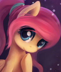 Size: 1350x1600 | Tagged: safe, alternate version, artist:ajvl, fluttershy, pegasus, pony, g4, alternate hairstyle, cute, female, ponytail, shyabetes, solo