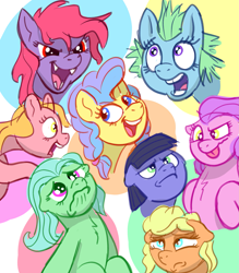 Size: 2313x2646 | Tagged: safe, artist:doodledonutart, oc, oc only, pony, abstract background, bust, emotions, high res, multiple characters, portrait, sketch