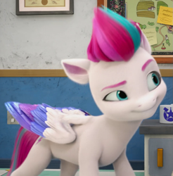 Size: 929x943 | Tagged: safe, screencap, zipp storm, pegasus, pony, g5, my little pony: make your mark, my little pony: make your mark chapter 1, spoiler:my little pony: make your mark, colored wings, cropped, female, folded wings, mare, multicolored wings, smiling, smirk, solo, wings