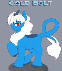 Size: 4000x4600 | Tagged: safe, artist:sketchy knight, oc, oc only, oc:cold bolt, kirin, absurd resolution, eyebrows, gray background, kirin oc, lony, looking at you, male, raised hoof, red eyes, reference sheet, shadow, simple background, smiling, smiling at you, solo