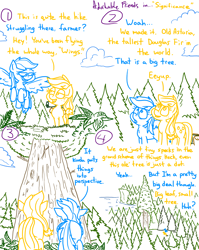 Size: 4779x6013 | Tagged: safe, artist:adorkabletwilightandfriends, applejack, rainbow dash, earth pony, pegasus, pony, comic:adorkable twilight and friends, g4, adorkable, adorkable friends, butt, camping, coast, comic, conversation, cute, dork, douglas fir, ego, flying, forest, friendship, hiking, humble, impressed, low angle, nature, perspective, plot, scenery, shocked, slice of life, spruce tree, surprised, tree, walking