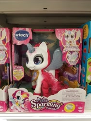 Size: 3024x4032 | Tagged: safe, pony, unicorn, bootleg, colored hooves, comb, irl, mia stella (myla's sparkling friends), myla's sparkling friends, peytral, photo, try me, vtech, winged unicorn