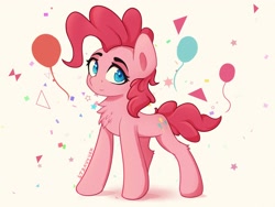 Size: 4000x3000 | Tagged: safe, artist:stravy_vox, pinkie pie, earth pony, pony, g4, chest fluff, female, looking at you, mare, simple background, smiling, smiling at you, solo