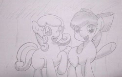 Size: 640x402 | Tagged: safe, artist:up_p_ab, apple bloom, oc, earth pony, pony, g4, female, filly, foal, sketch, traditional art