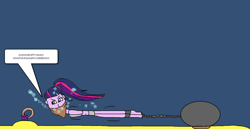 Size: 1024x527 | Tagged: safe, artist:mattjohn1992, twilight sparkle, human, equestria girls, g4, 1000 hours in ms paint, angry, asphyxiation, ball and chain, bondage, cloth gag, drowning, gag, key, peril, sinking, struggling, tied up, underwater